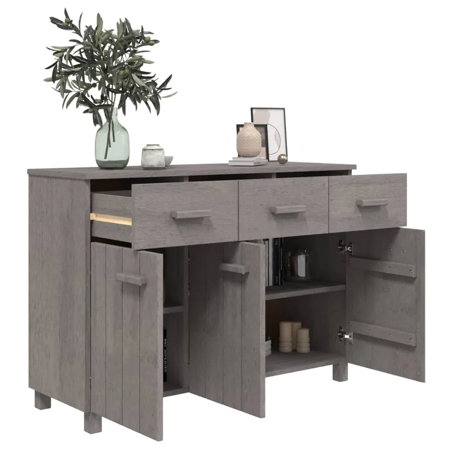 Buffet HAMAR Gris clair 113x40x80 cm Bois massif de pin - 7