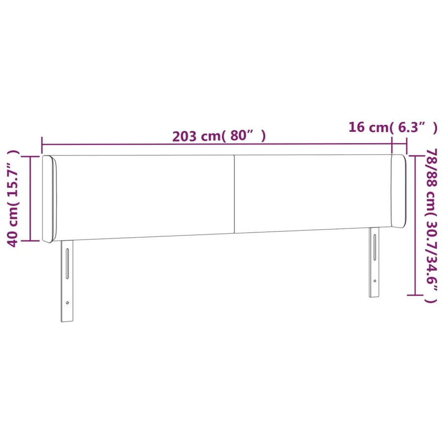 Tête de lit à LED Gris foncé 203x16x78/88 cm Tissu - 6