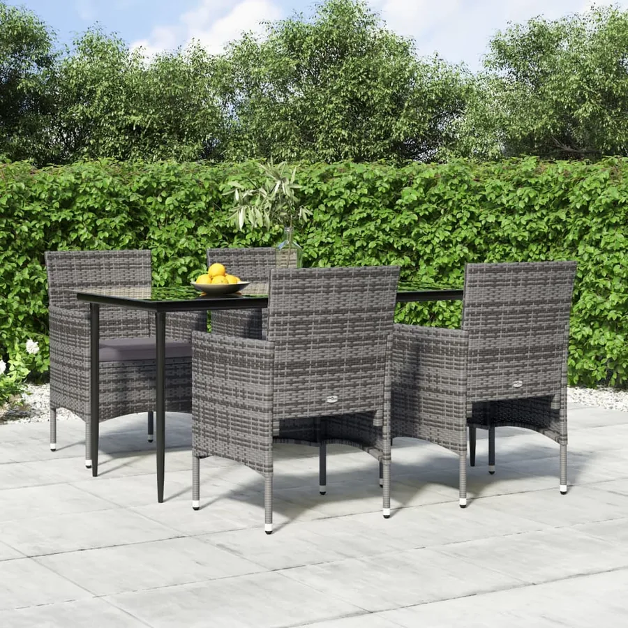 Ensemble à manger de jardin et coussins 5pcs Gris/noir