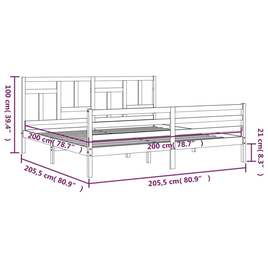 Cadre de lit sans matelas gris 200x200 cm bois massif - 12