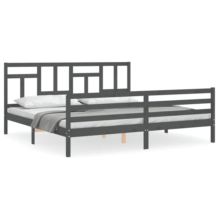 Cadre de lit sans matelas gris 200x200 cm bois massif - 2