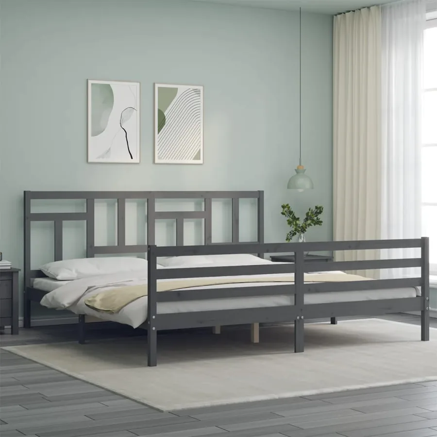 Cadre de lit sans matelas gris 200x200 cm bois massif - 3