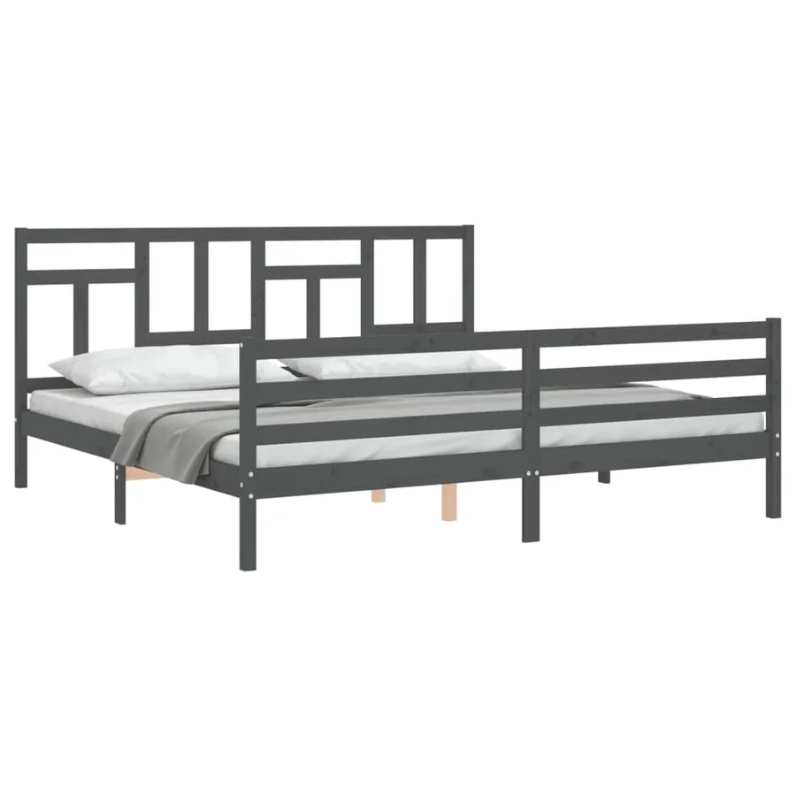 Cadre de lit sans matelas gris 200x200 cm bois massif - 4
