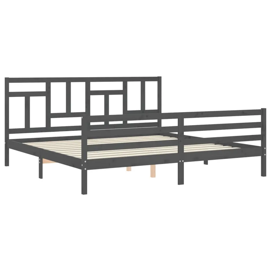 Cadre de lit sans matelas gris 200x200 cm bois massif - 5
