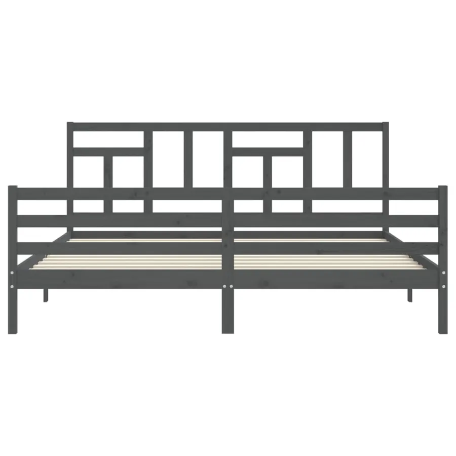 Cadre de lit sans matelas gris 200x200 cm bois massif - 6