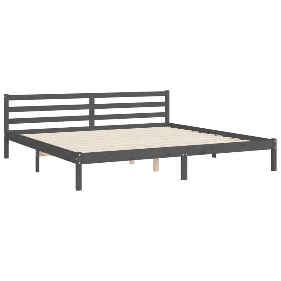 Cadre de lit sans matelas gris 200x200 cm bois massif - 8