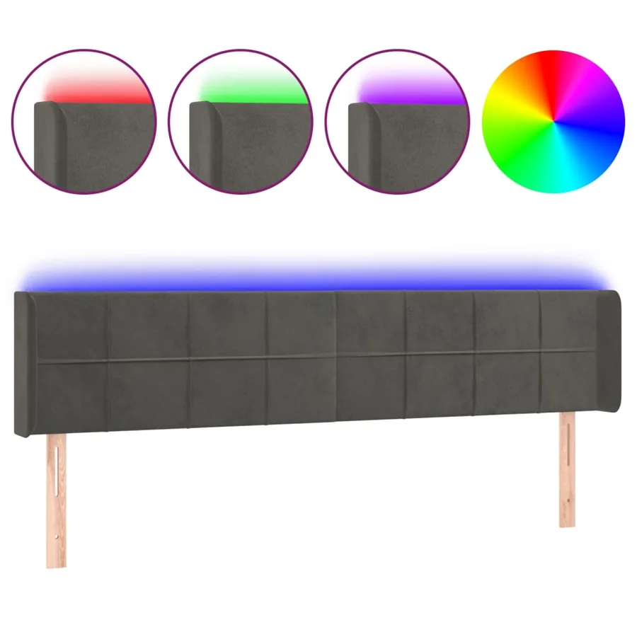 Tête de lit à LED Gris foncé 163x16x78/88 cm Velours - 2