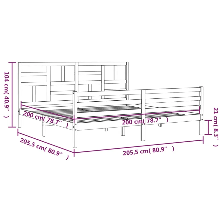 Cadre de lit sans matelas blanc 200x200 cm bois massif - 12
