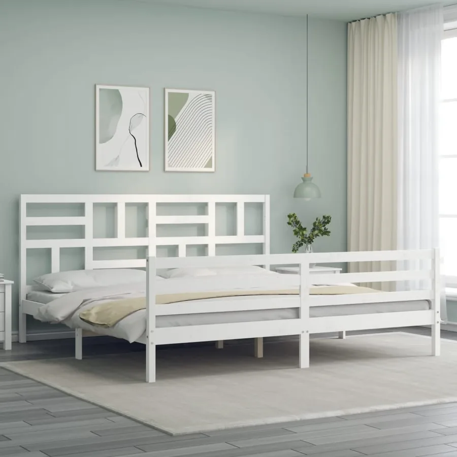 Cadre de lit sans matelas blanc 200x200 cm bois massif - 4