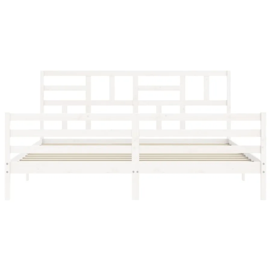 Cadre de lit sans matelas blanc 200x200 cm bois massif - 6