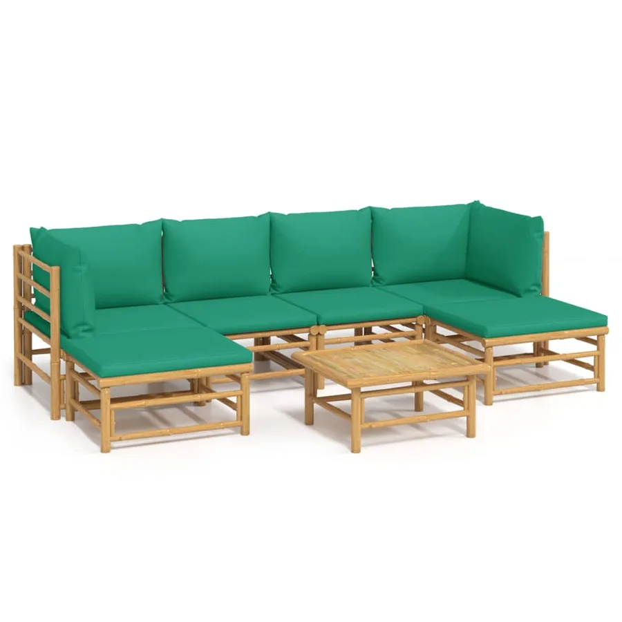 Salon de jardin 7 pcs avec coussins vert bambou - 2