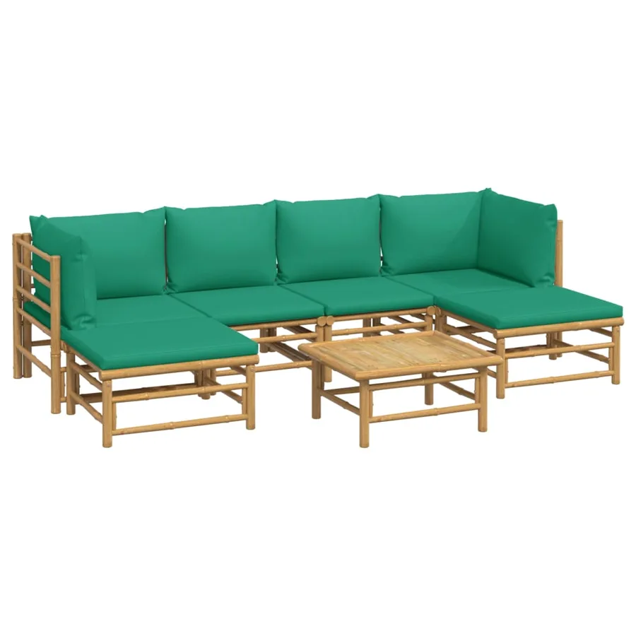 Salon de jardin 7 pcs avec coussins vert bambou - 3