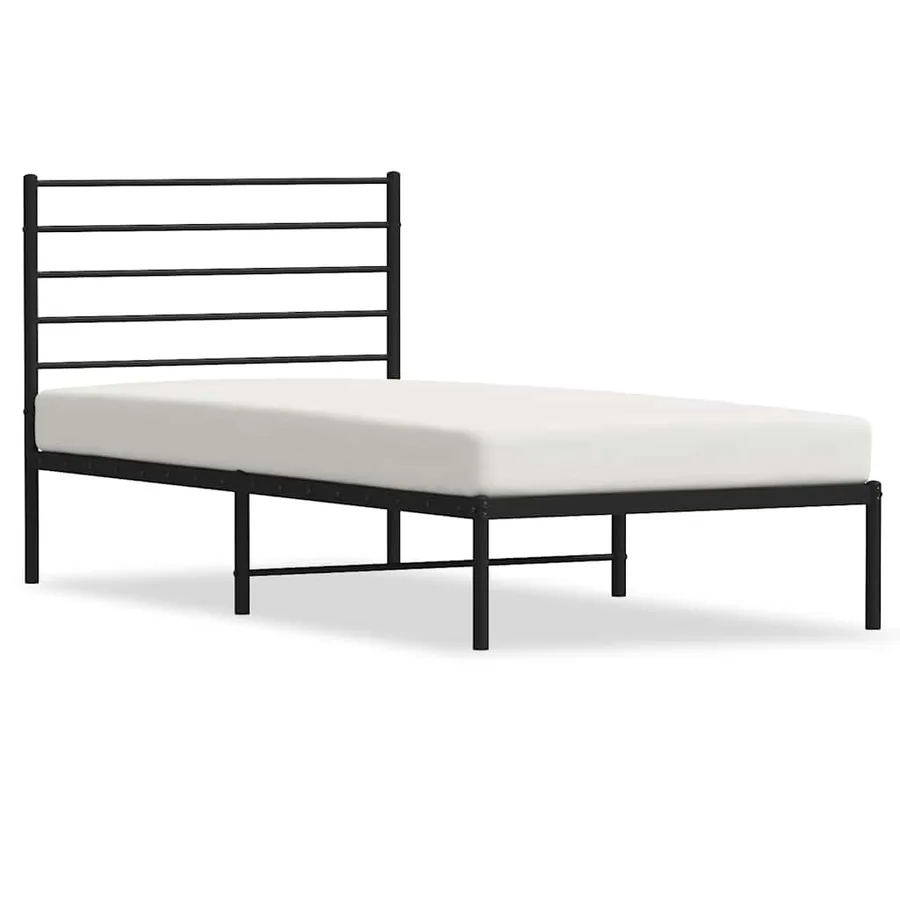 Cadre de lit métal sans matelas avec tête de lit noir 75x190 cm - 2