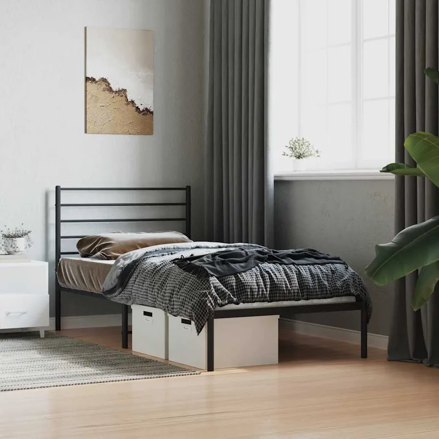 Cadre de lit métal sans matelas avec tête de lit noir 75x190 cm - 3