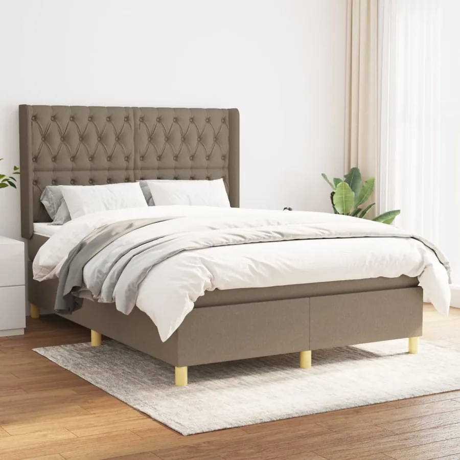 Sommier à lattes de lit avec matelas Taupe 140x190 cm Tissu
