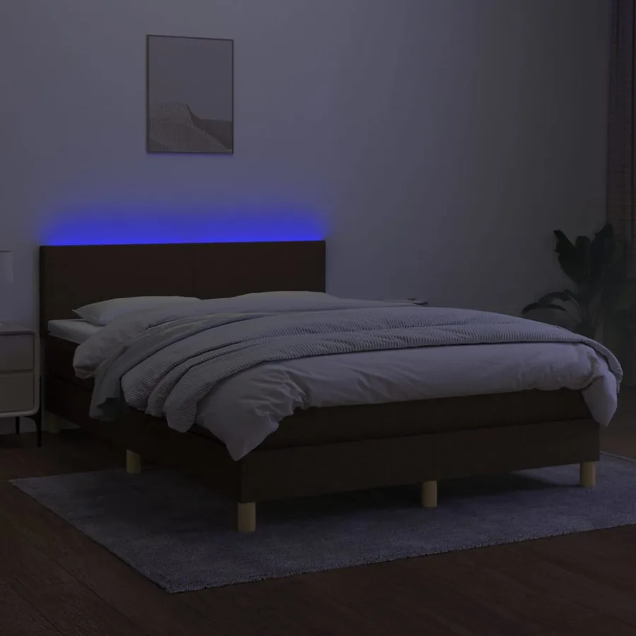 Sommier à lattes de lit matelas et LED Marron foncé 140x200 cm - 4