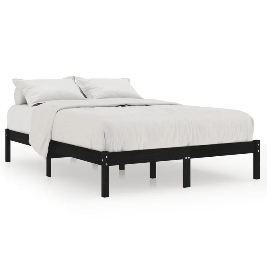 Cadre de lit sans matelas noir bois massif - 2