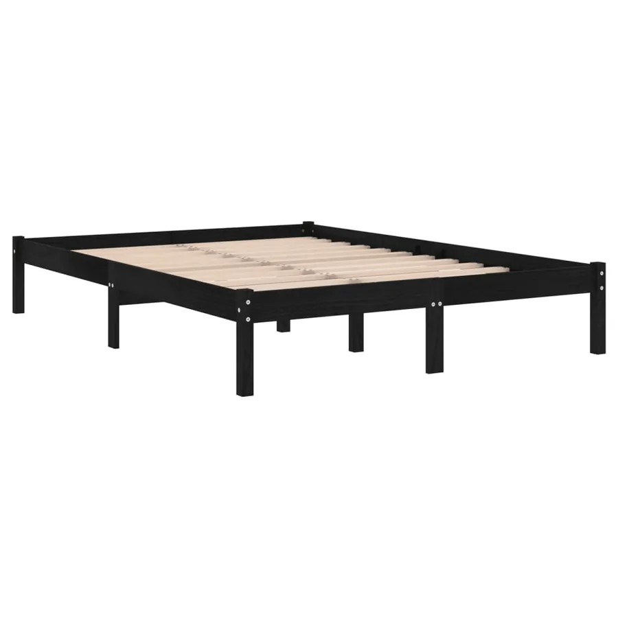Cadre de lit sans matelas noir bois massif - 3