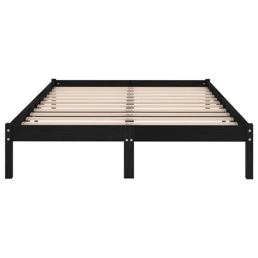 Cadre de lit sans matelas noir bois massif - 4