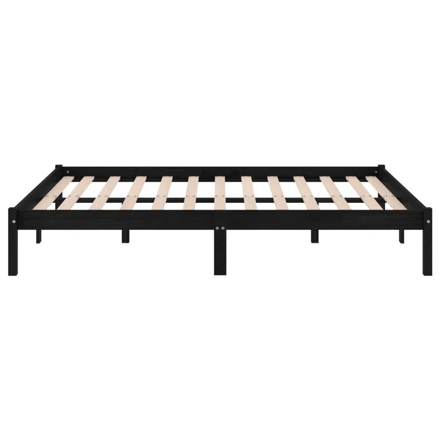 Cadre de lit sans matelas noir bois massif - 5