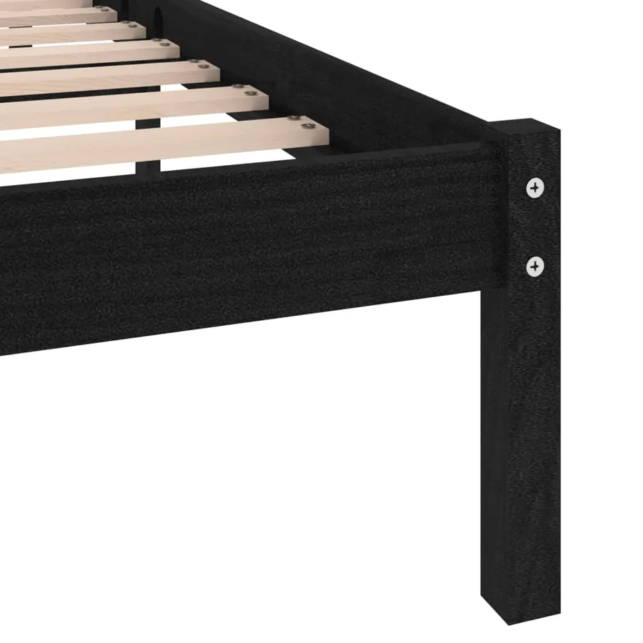 Cadre de lit sans matelas noir bois massif - 6