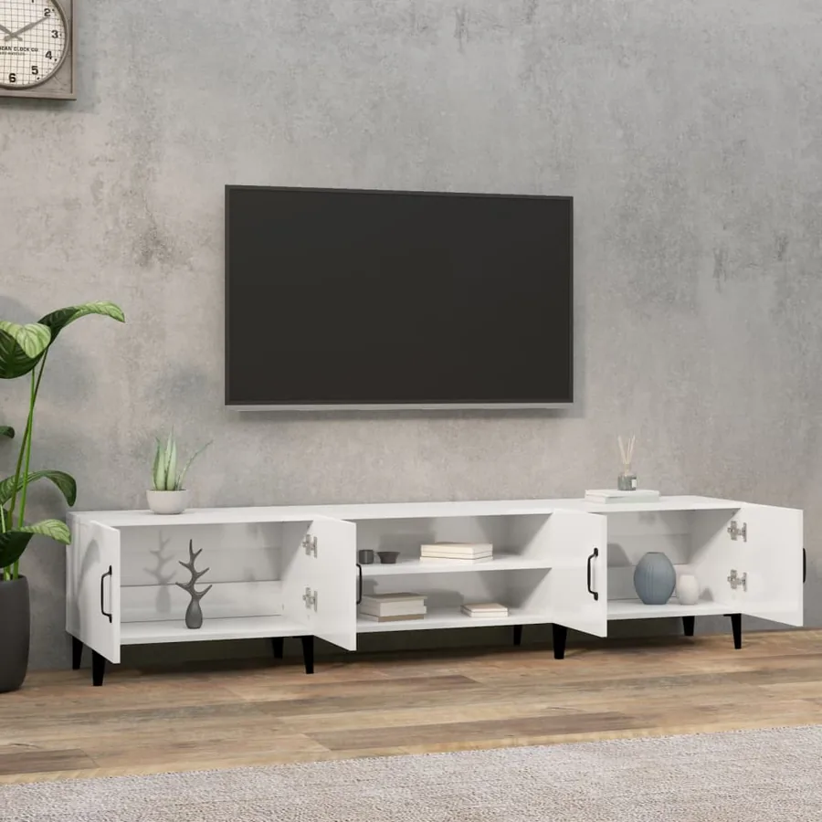 Meuble TV blanc brillant 180x31,5x40 cm bois d'ingénierie - 3
