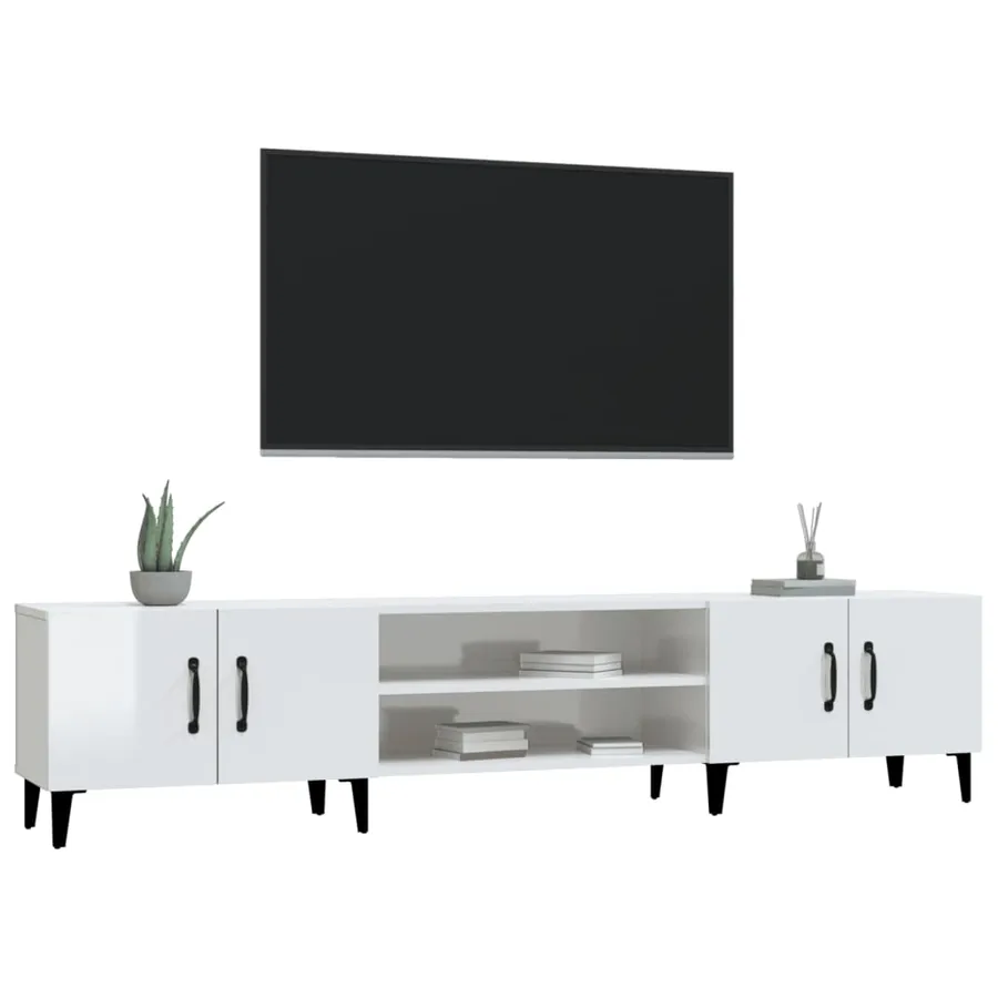 Meuble TV blanc brillant 180x31,5x40 cm bois d'ingénierie - 4