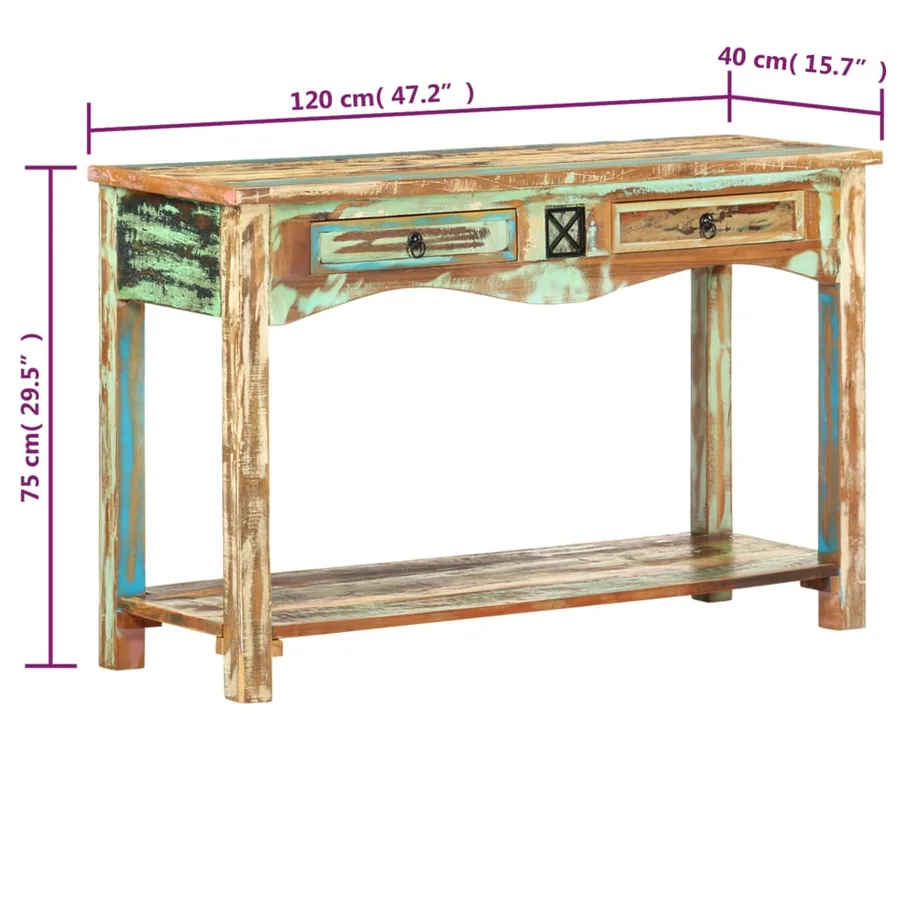 Table console 120x40x75 cm Bois solide de récupération - 7