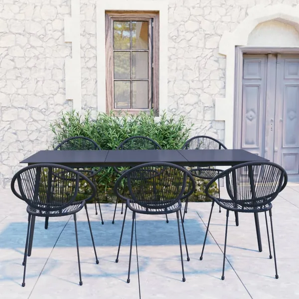 Ensemble à manger d'extérieur 7 pcs Rotin PVC Noir
