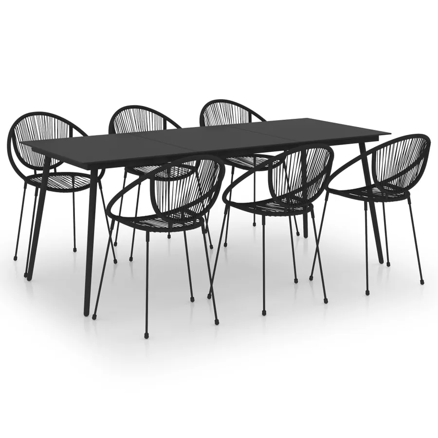 Ensemble à manger d'extérieur 7 pcs Rotin PVC Noir - 2