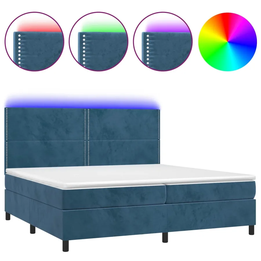 Sommier à lattes de lit matelas et LED Bleu foncé 200x200 cm - 2