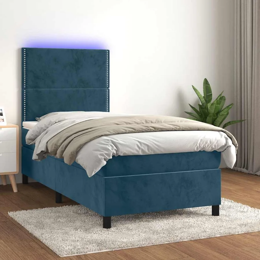Sommier à lattes de lit matelas et LED Bleu foncé 100x200 cm
