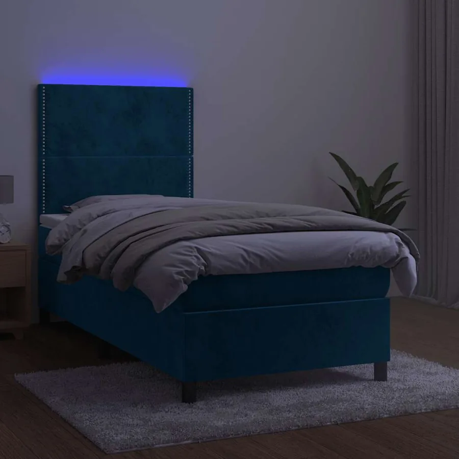 Sommier à lattes de lit matelas et LED Bleu foncé 100x200 cm - 4