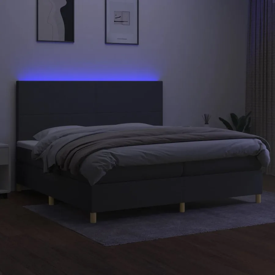 Sommier à lattes de lit et matelas et LED Gris foncé 200x200 cm - 4