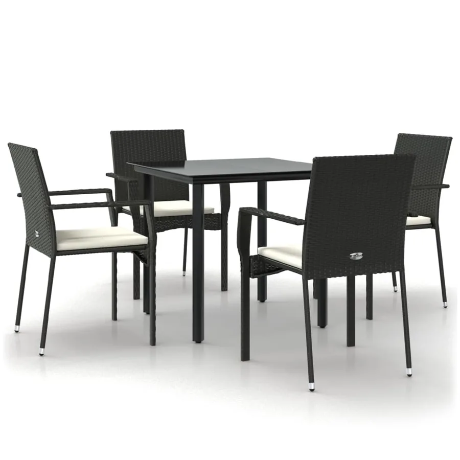 Ensemble à manger de jardin coussins 5pcs Noir Résine tressée - 2