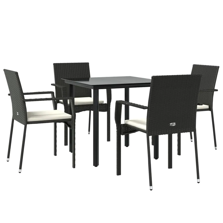Ensemble à manger de jardin coussins 5pcs Noir Résine tressée - 3