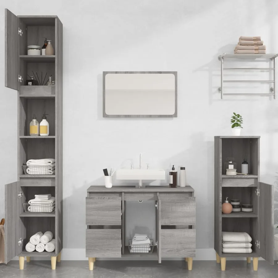Meuble d'évier sonoma gris 80x33x60 cm bois d'ingénierie - 3