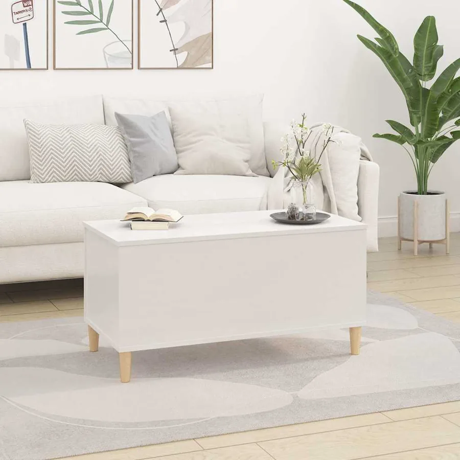 Table basse Blanc brillant 90x44,5x45 cm Bois d'ingénierie - 3