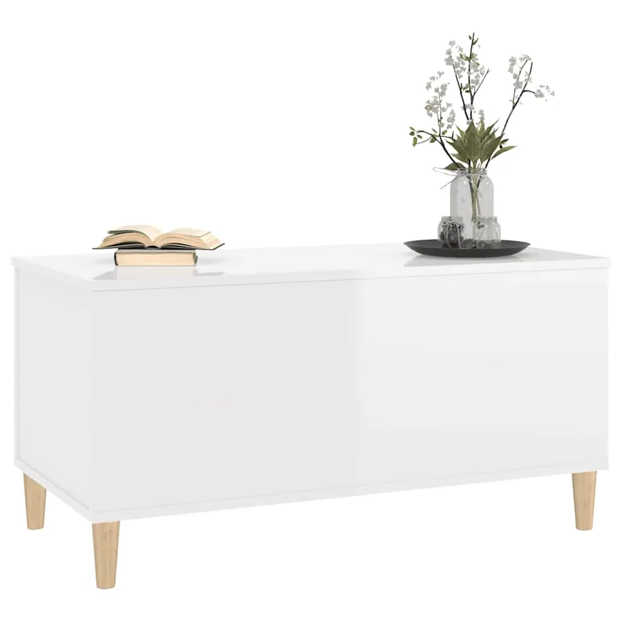 Table basse Blanc brillant 90x44,5x45 cm Bois d'ingénierie - 7