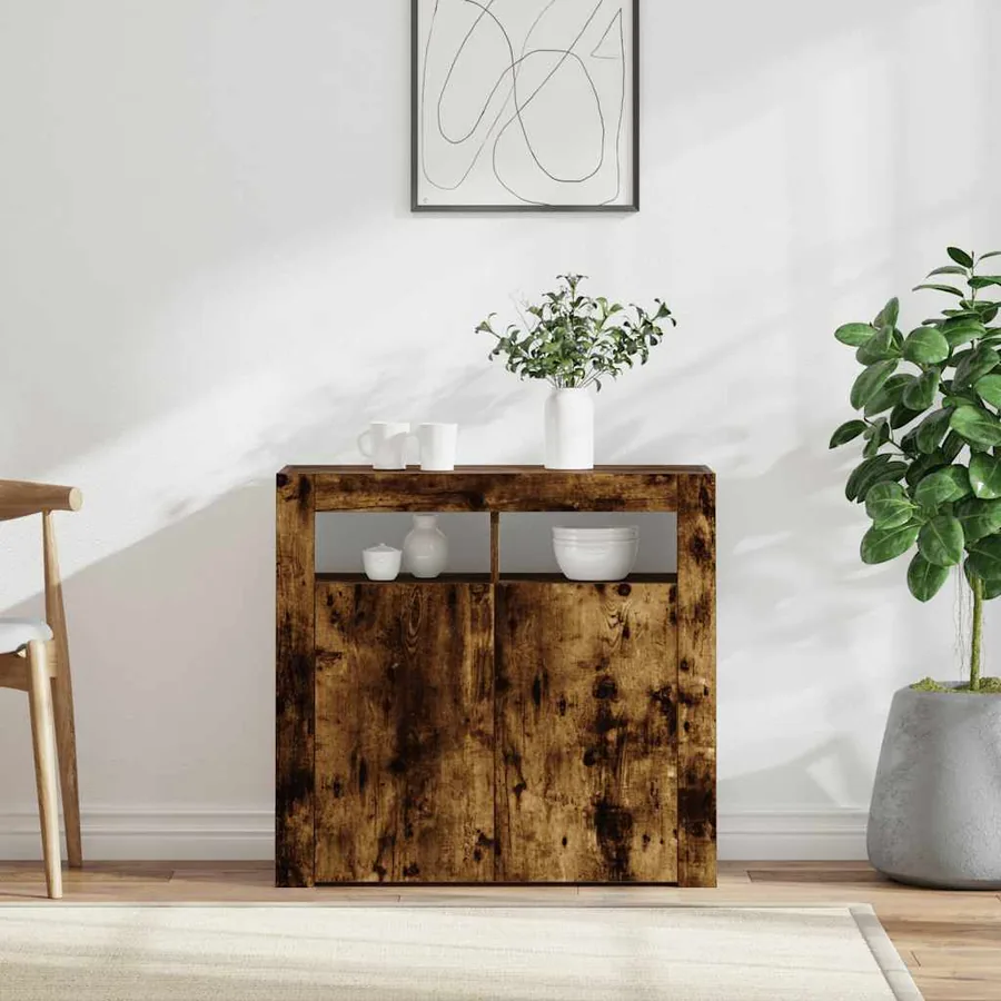 Buffet avec lumières LED chêne fumé 80x35x75 cm