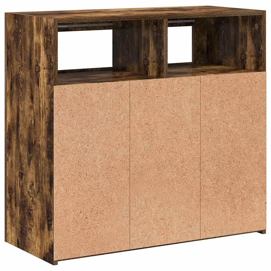 Buffet avec lumières LED chêne fumé 80x35x75 cm - 10