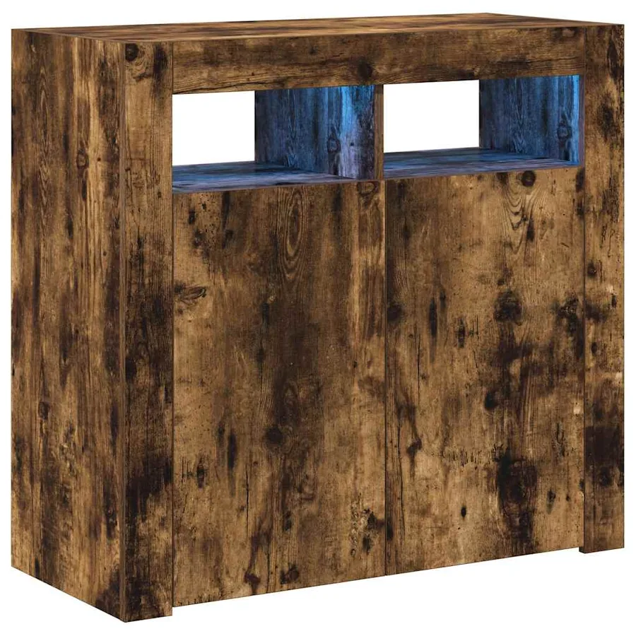 Buffet avec lumières LED chêne fumé 80x35x75 cm - 2