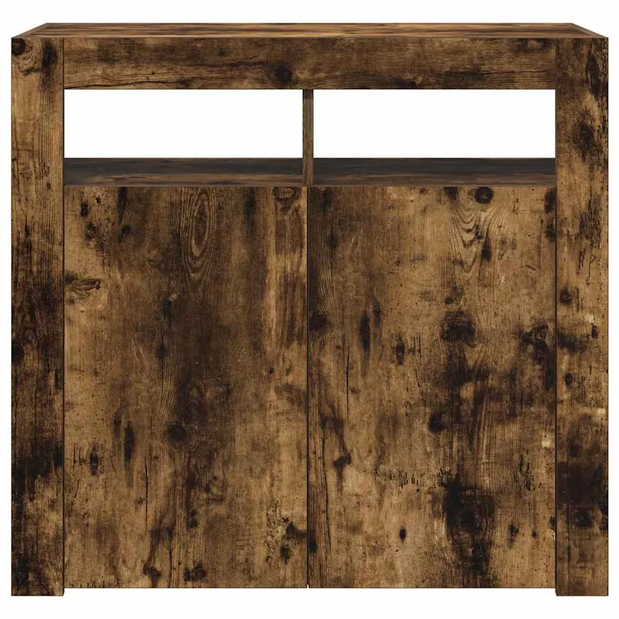 Buffet avec lumières LED chêne fumé 80x35x75 cm - 6