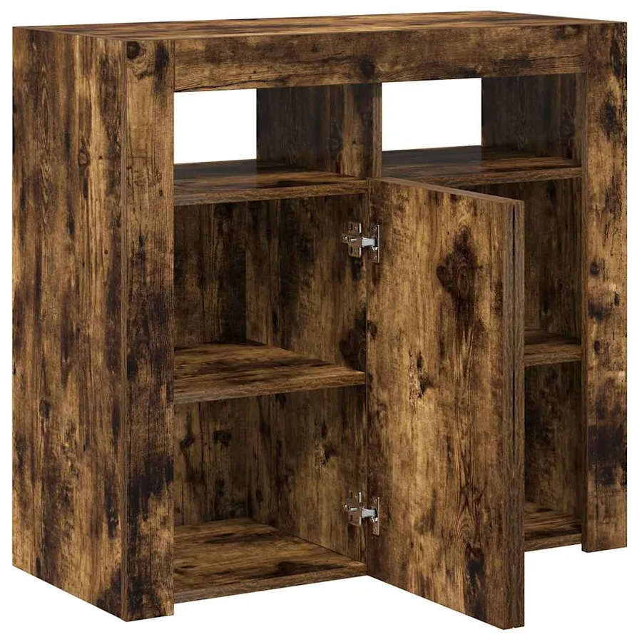 Buffet avec lumières LED chêne fumé 80x35x75 cm - 7