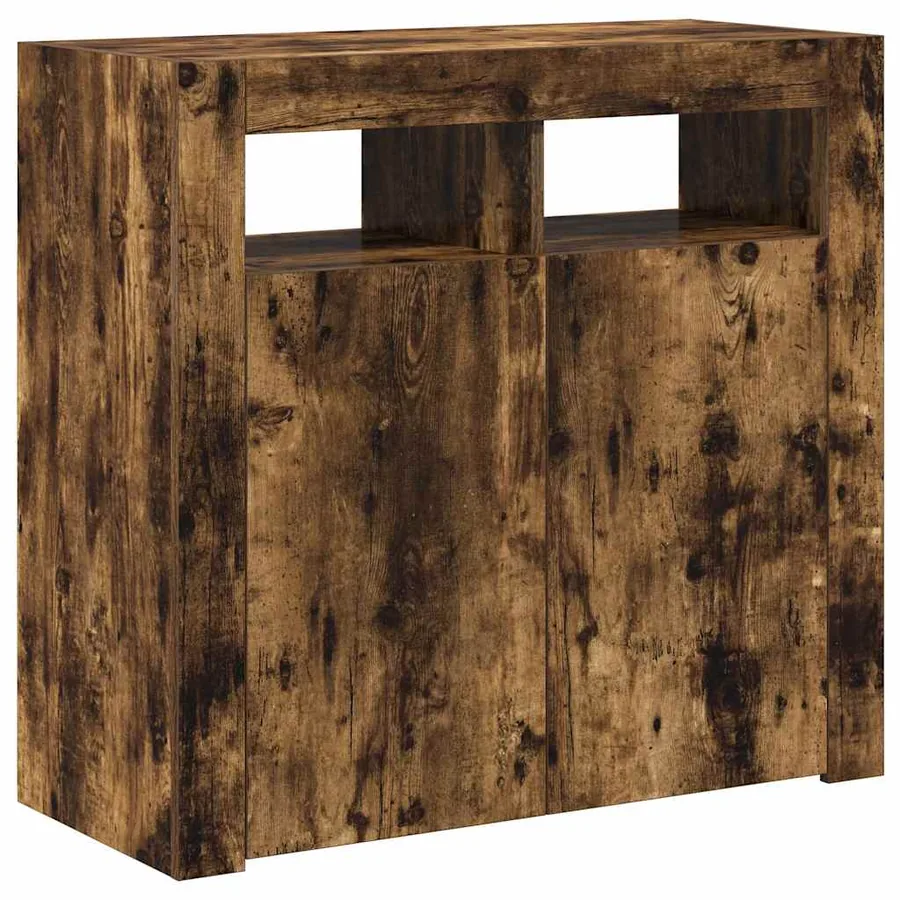 Buffet avec lumières LED chêne fumé 80x35x75 cm - 8