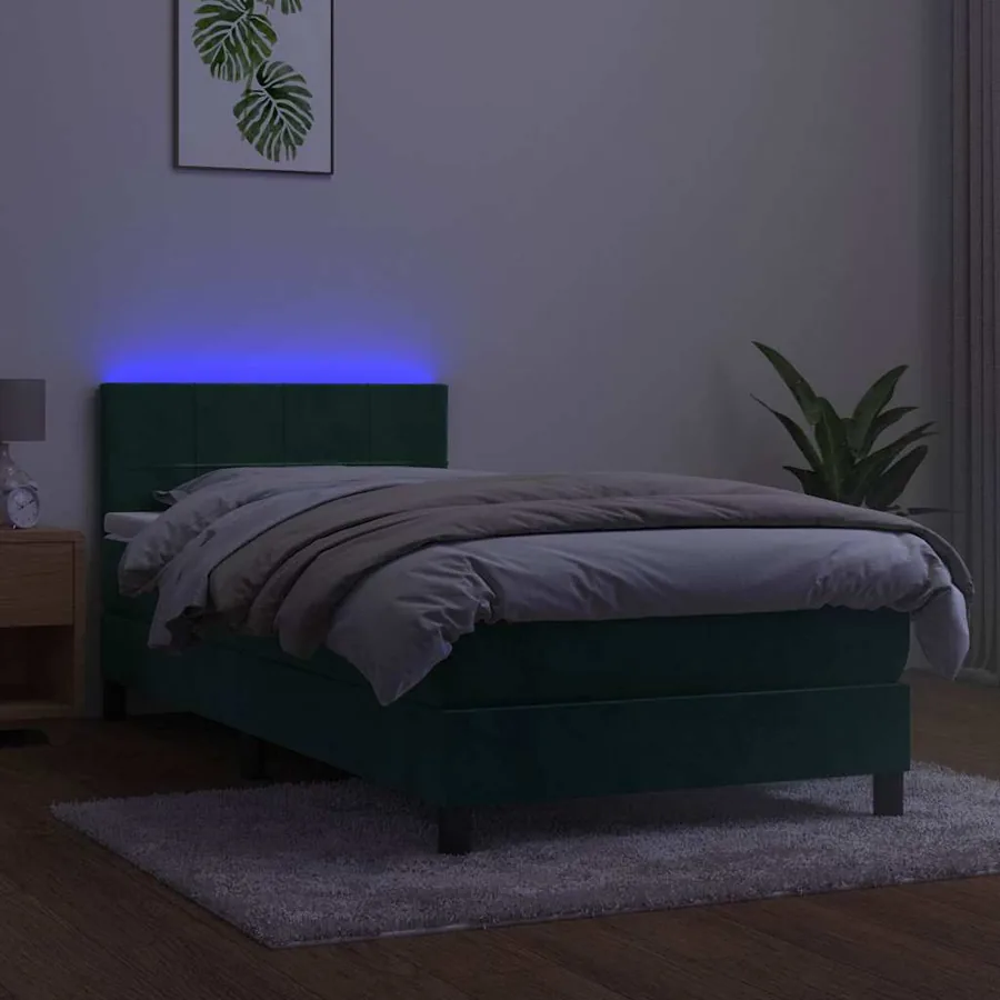 Sommier à lattes de lit et matelas et LED Vert foncé 90x200 cm - 3