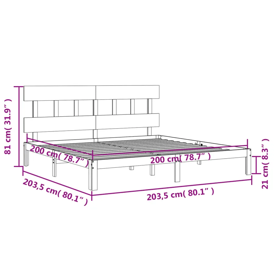 Cadre de lit sans matelas blanc 200x200 cm bois massif de pin - 12