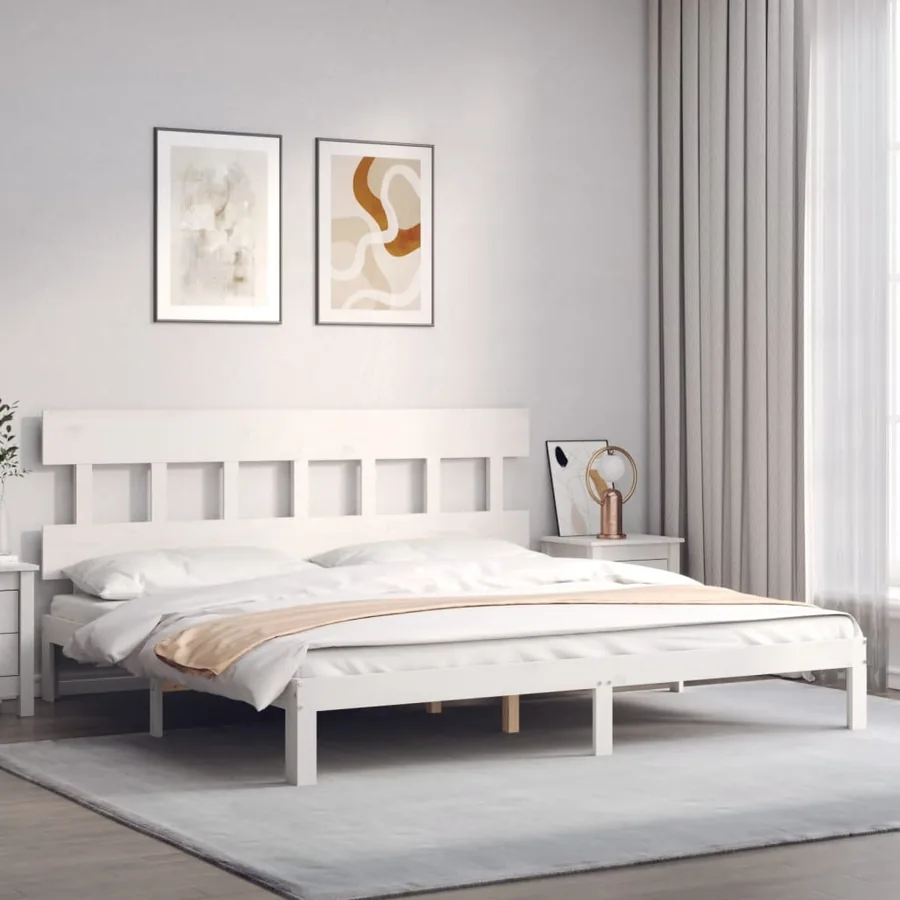 Cadre de lit sans matelas blanc 200x200 cm bois massif de pin - 3