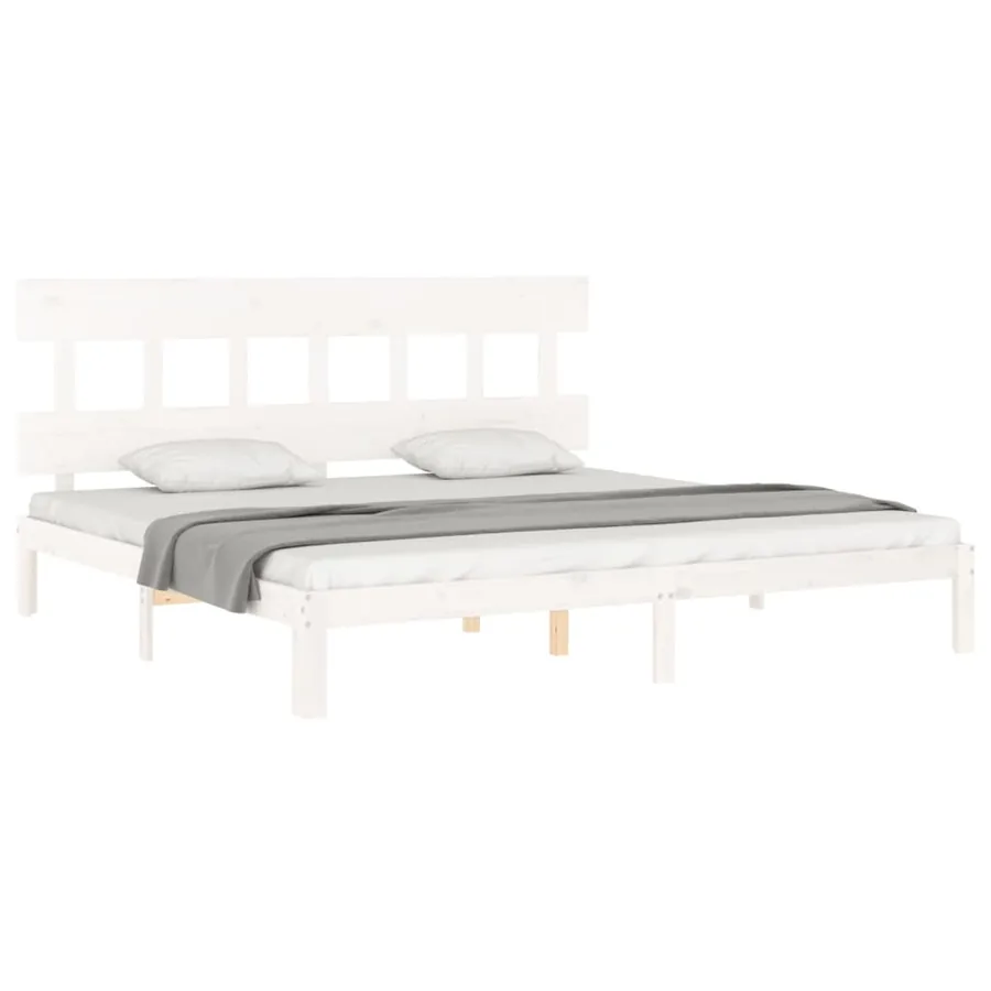 Cadre de lit sans matelas blanc 200x200 cm bois massif de pin - 4