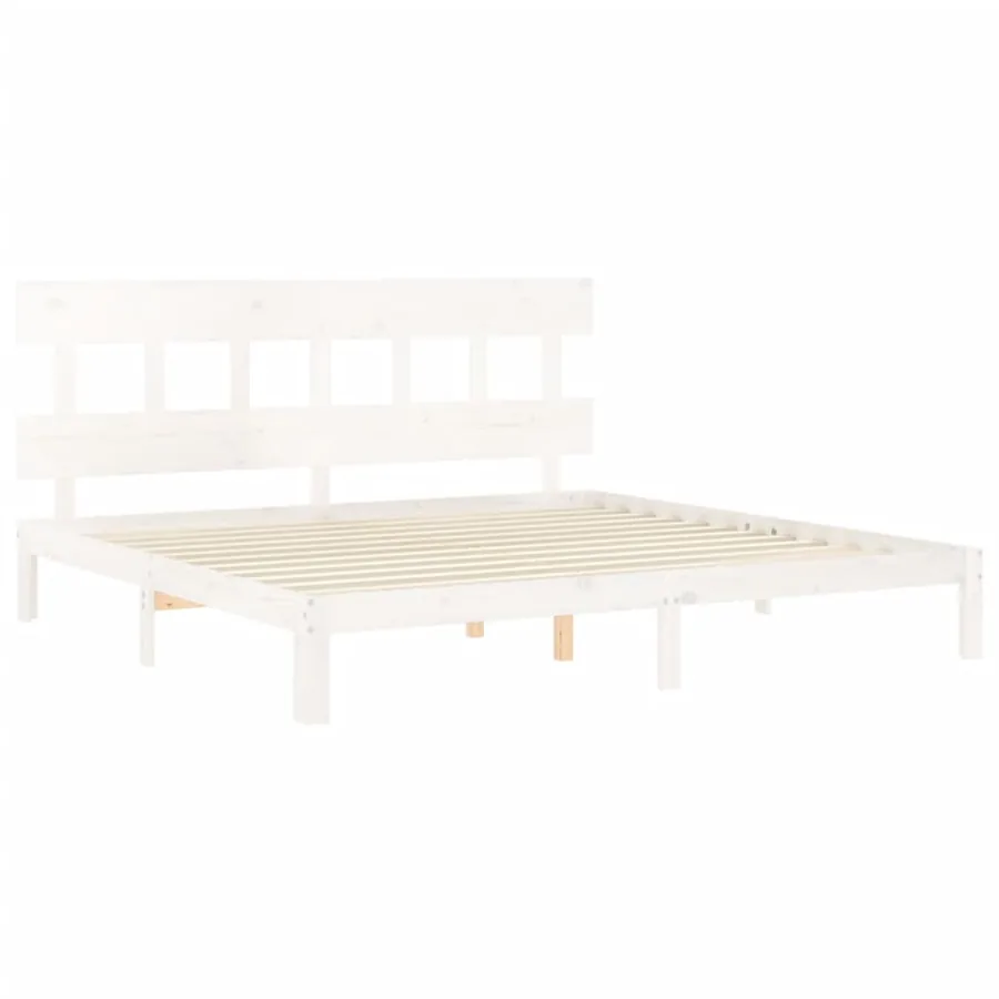 Cadre de lit sans matelas blanc 200x200 cm bois massif de pin - 5
